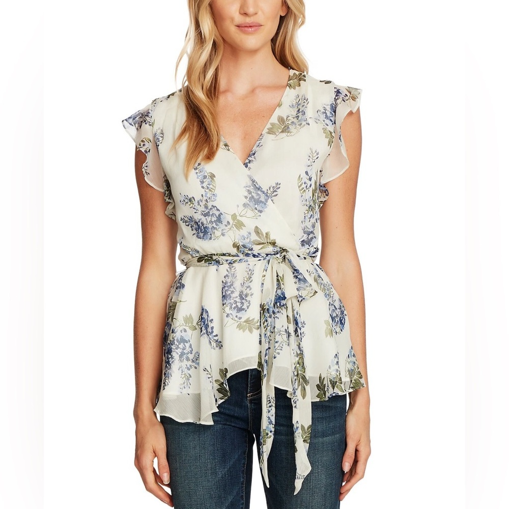 Vince Camuto Womens Printed Ruffled Top ~ Size Large